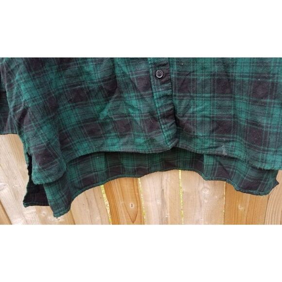 Button Down Flannel Shirt Long Sleeve Black & Green Plaid Medium - Picture 3 of 7
